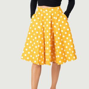 Eva Rose Yellow Polka Dot Fit and Flare Skirt With Pockets